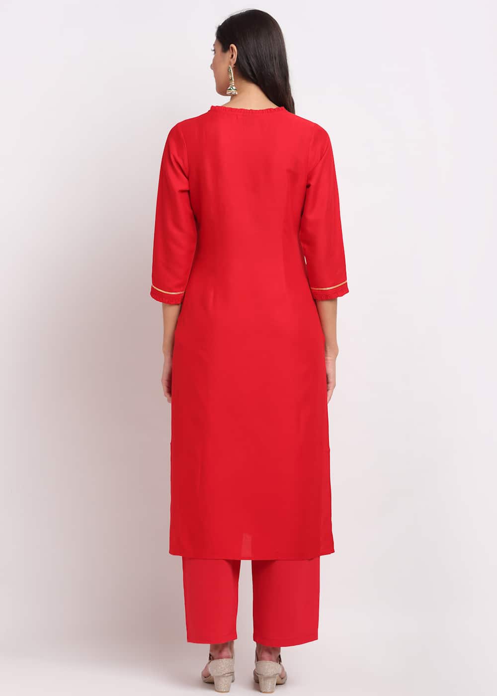 Grid Embroidered Yoke Kurti
