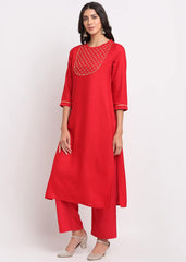 Grid Embroidered Yoke Kurti