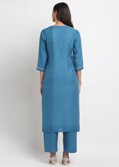 Grid Embroidered Yoke Kurti