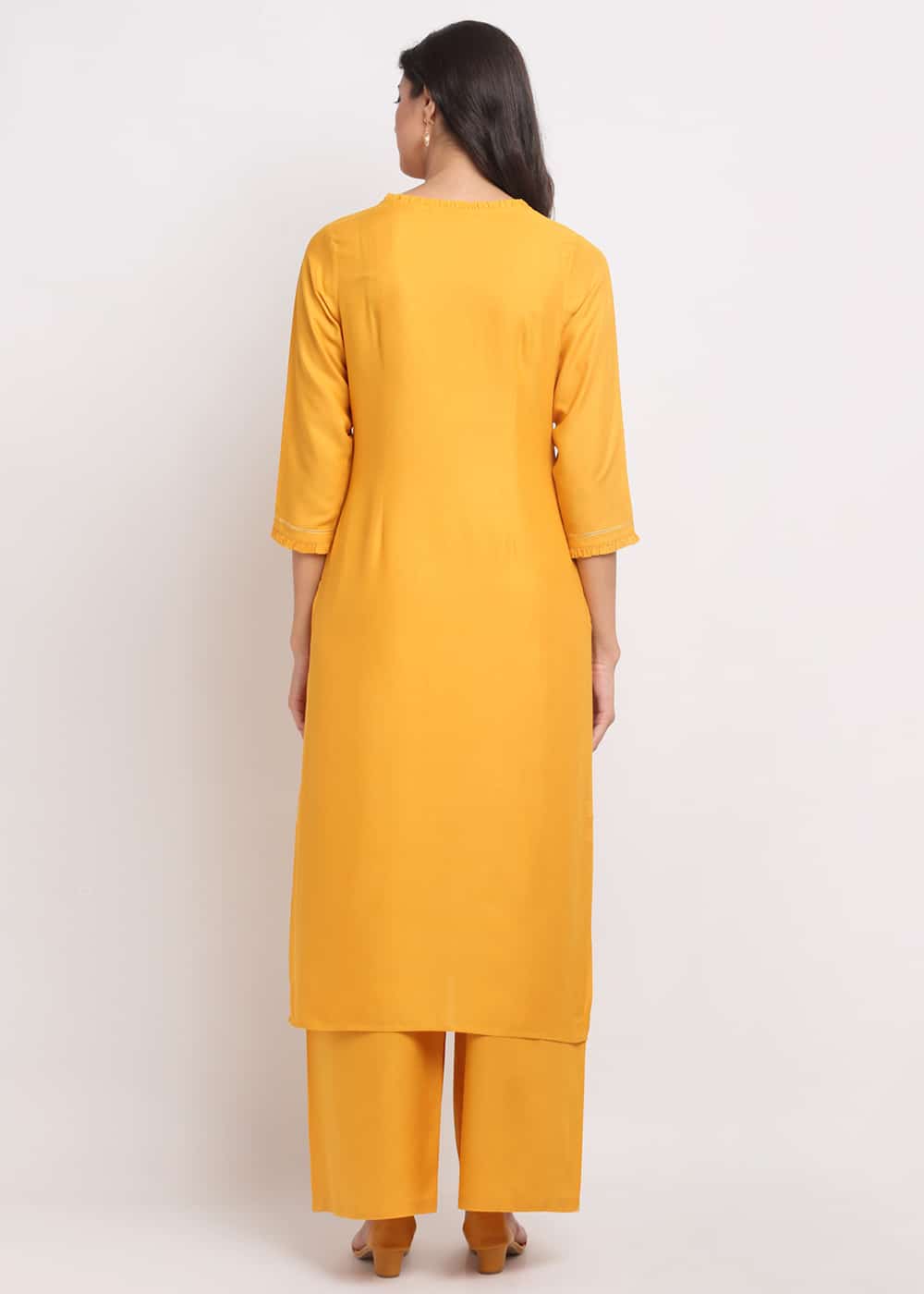 Grid Embroidered Yoke Kurti