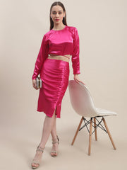 Hot Pink Top With Midi Skirt Co-Ord Set