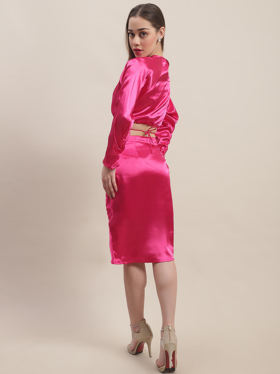 Hot Pink Top With Midi Skirt Co-Ord Set