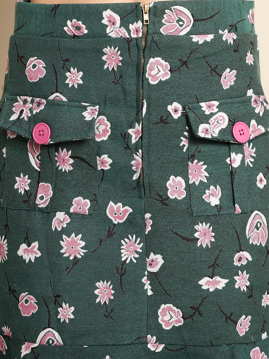 Jacquard Green Floral Jacket With Skirt Co-Ord Set