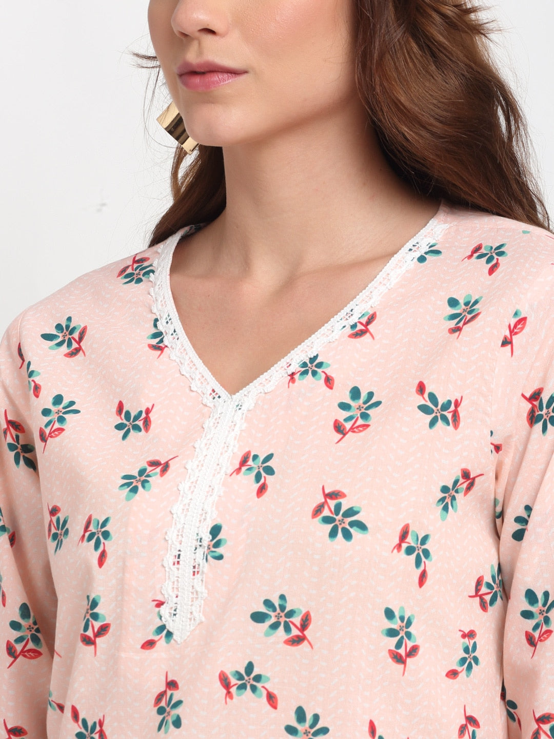 Laced Detail Printed Kurti
