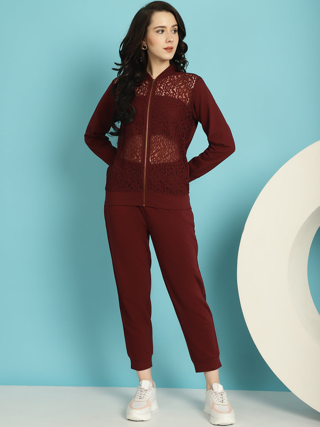 Laced Front Open Sweatshirt Jogger Set