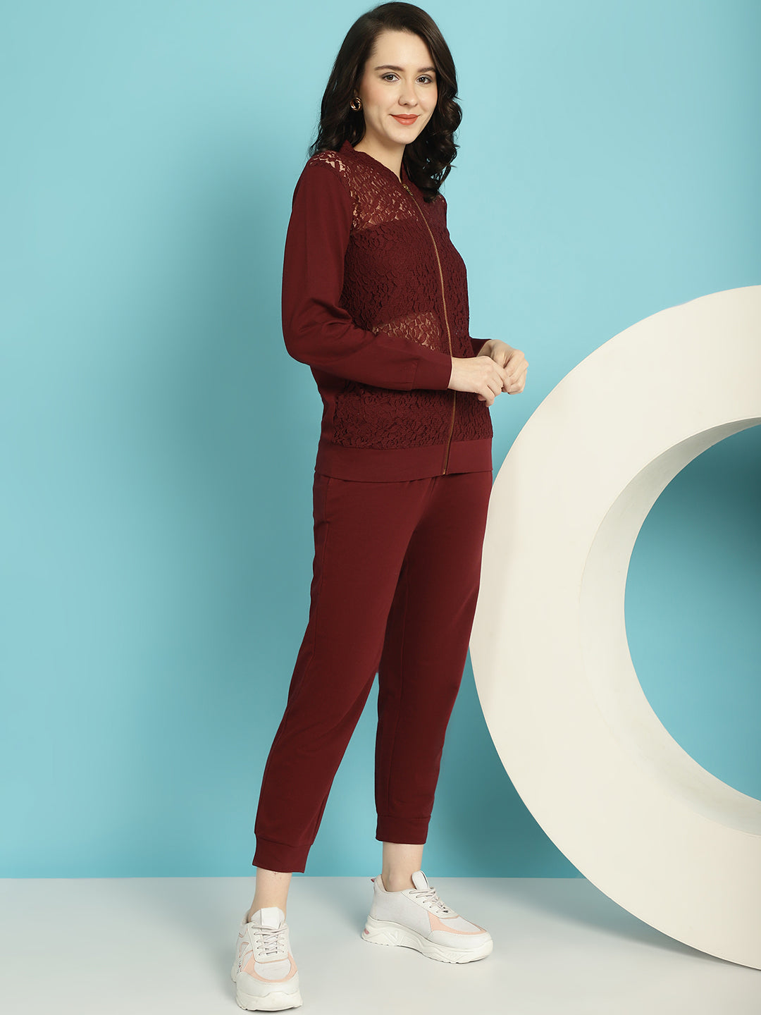 Laced Front Open Sweatshirt Jogger Set
