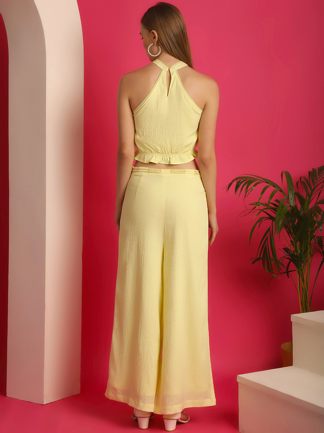 Lemon Yellow Top With High Waist Trouser