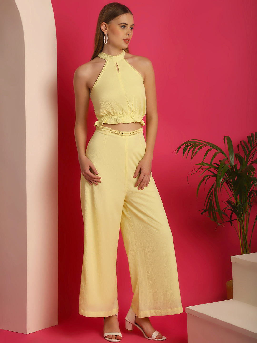Lemon Yellow Top With High Waist Trouser