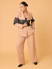 Light Brown Lace Patch Blazer Trouser Set