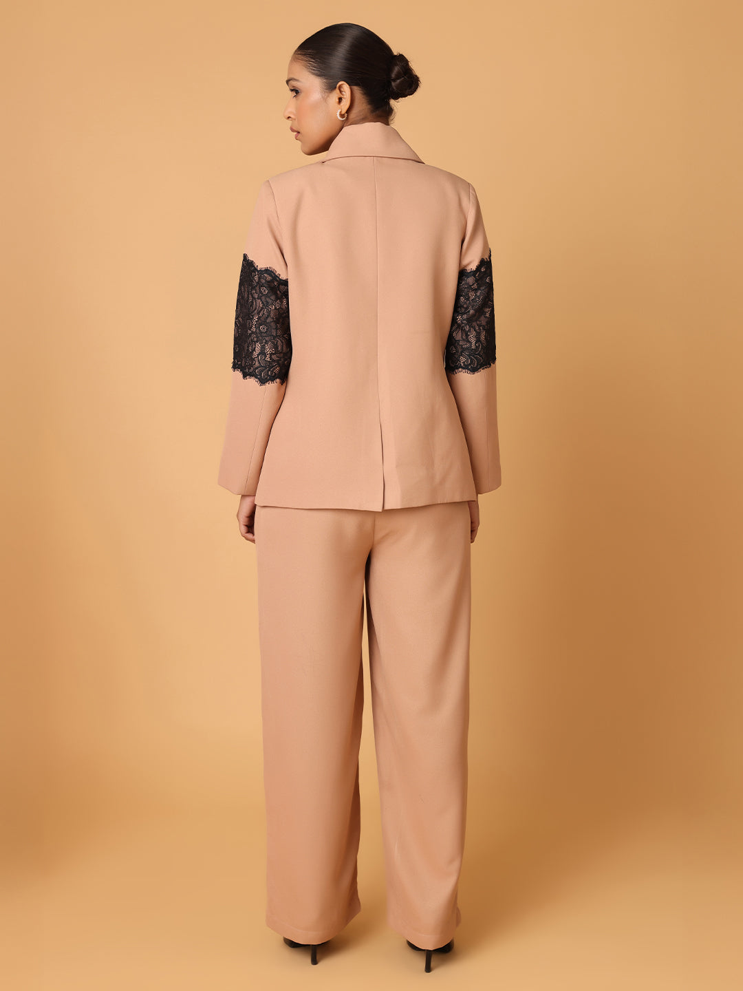 Light Brown Lace Patch Blazer Trouser Set