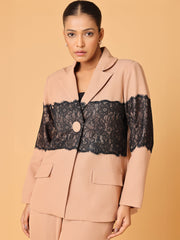 Light Brown Lace Patch Blazer Trouser Set