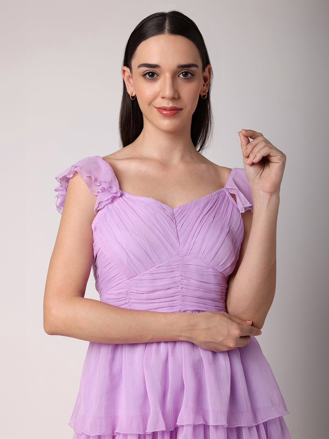 Lilac Rushed Tiered Dress