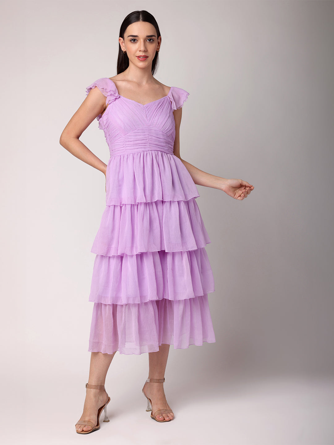 Lilac Rushed Tiered Dress