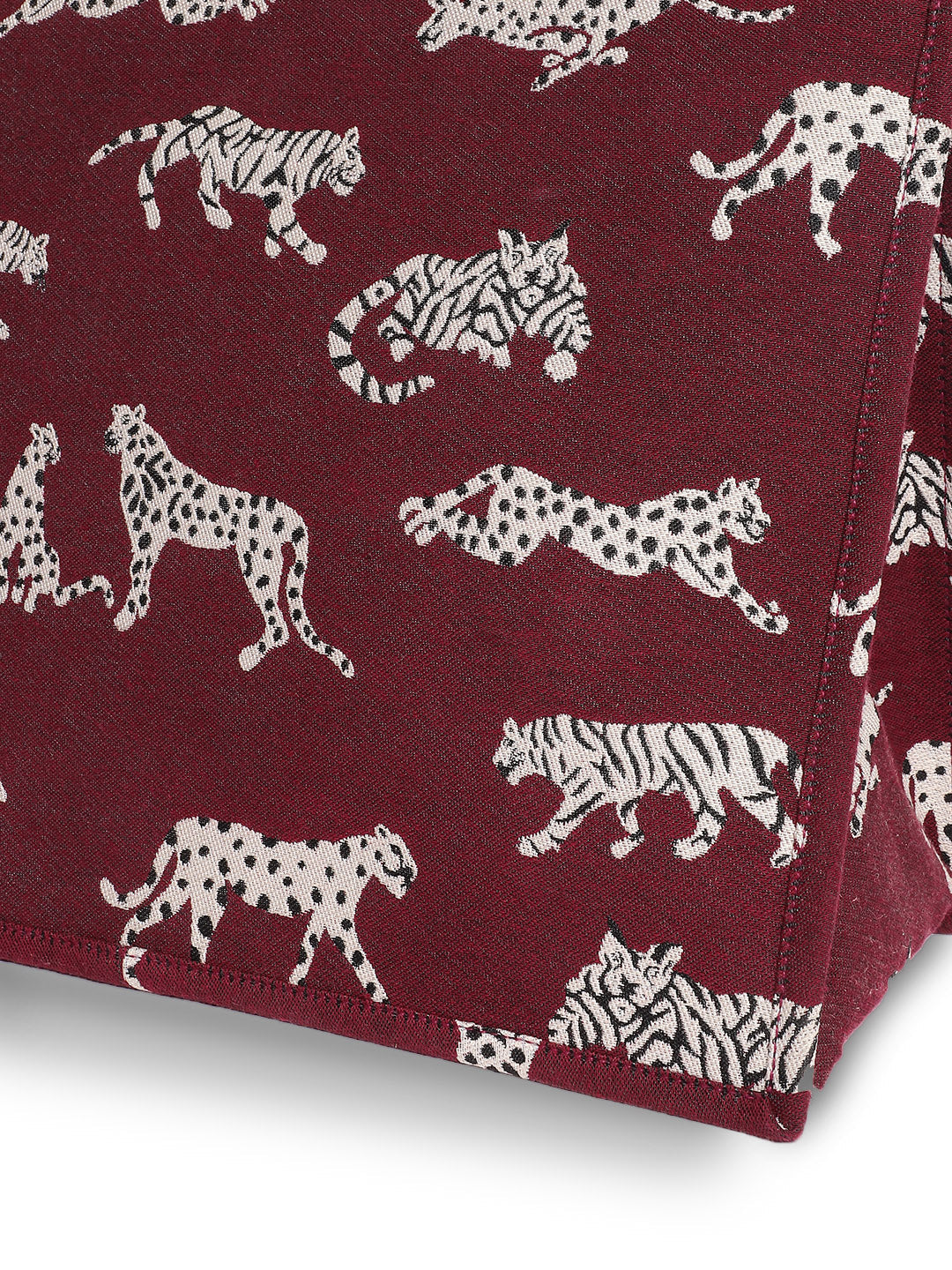 Maroon Jacquard Tiger Patterned Handbag