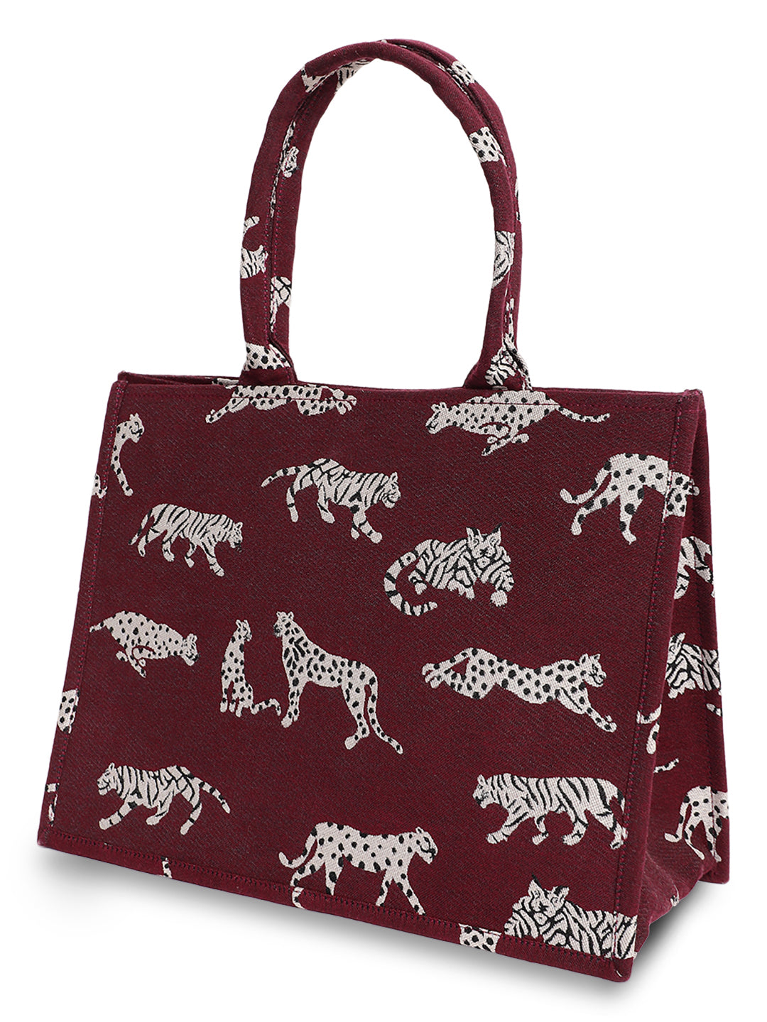 Maroon Jacquard Tiger Patterned Handbag