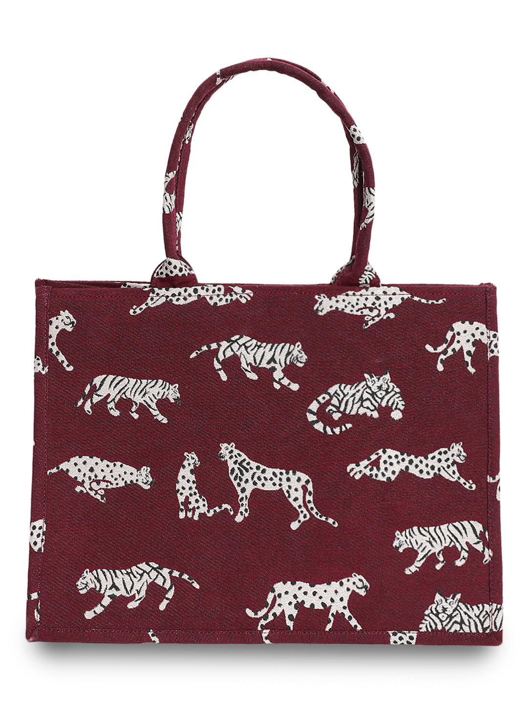 Maroon Jacquard Tiger Patterned Handbag