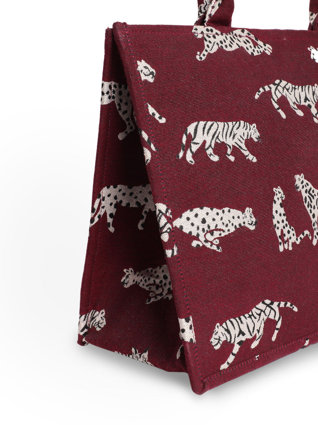 Maroon Jacquard Tiger Patterned Handbag
