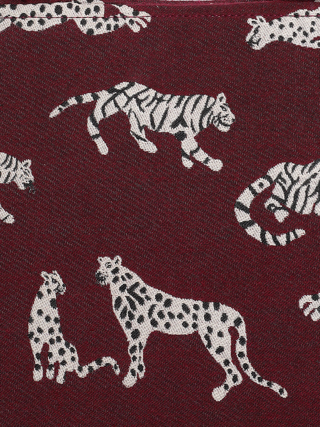Maroon Jacquard Tiger Patterned Handbag