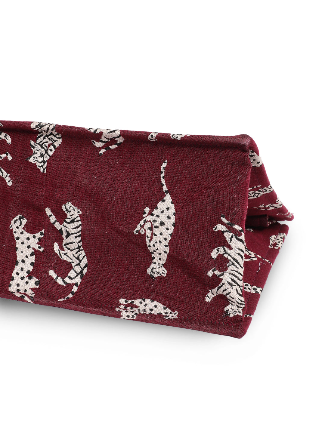 Maroon Jacquard Tiger Patterned Handbag