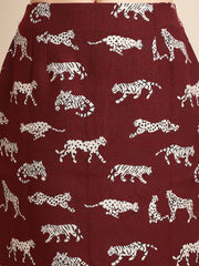 Maroon Tiger Patterned Jacquard Dress
