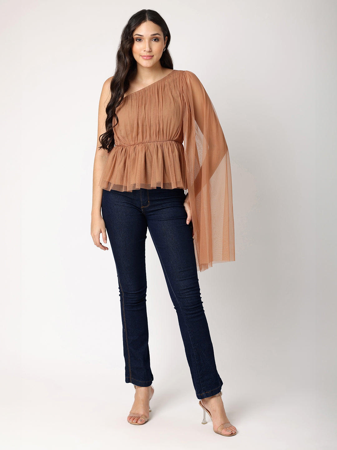 Mesh Top With One Side Sleeves