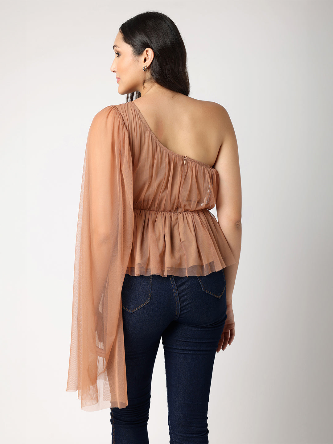 Mesh Top With One Side Sleeves