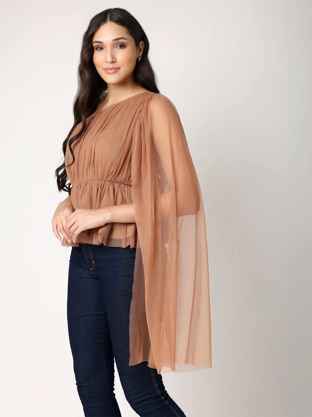 Mesh Top With One Side Sleeves