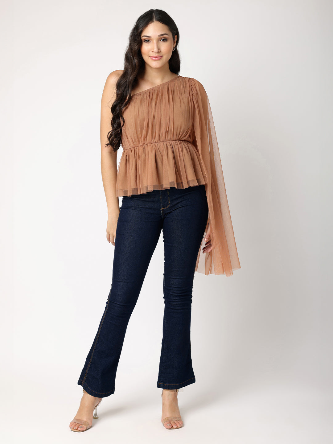 Mesh Top With One Side Sleeves