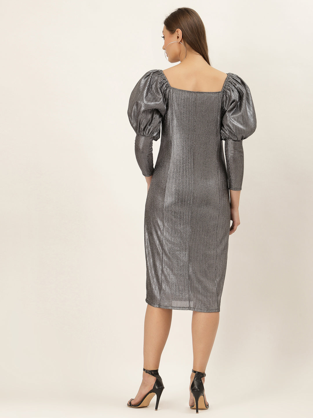 Metallic Puffed Sleeve Dress