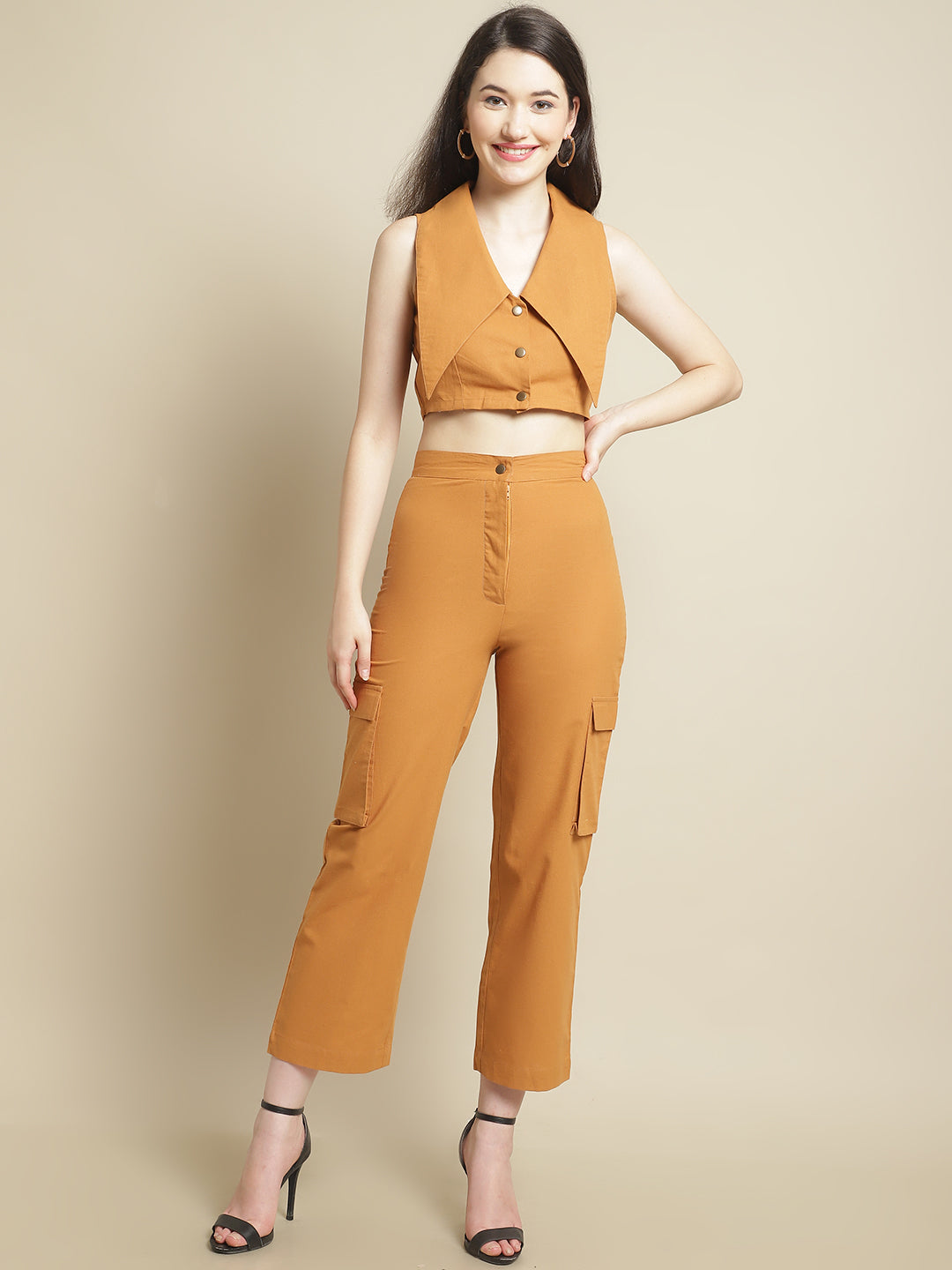 Mustard Crop Top With Pants