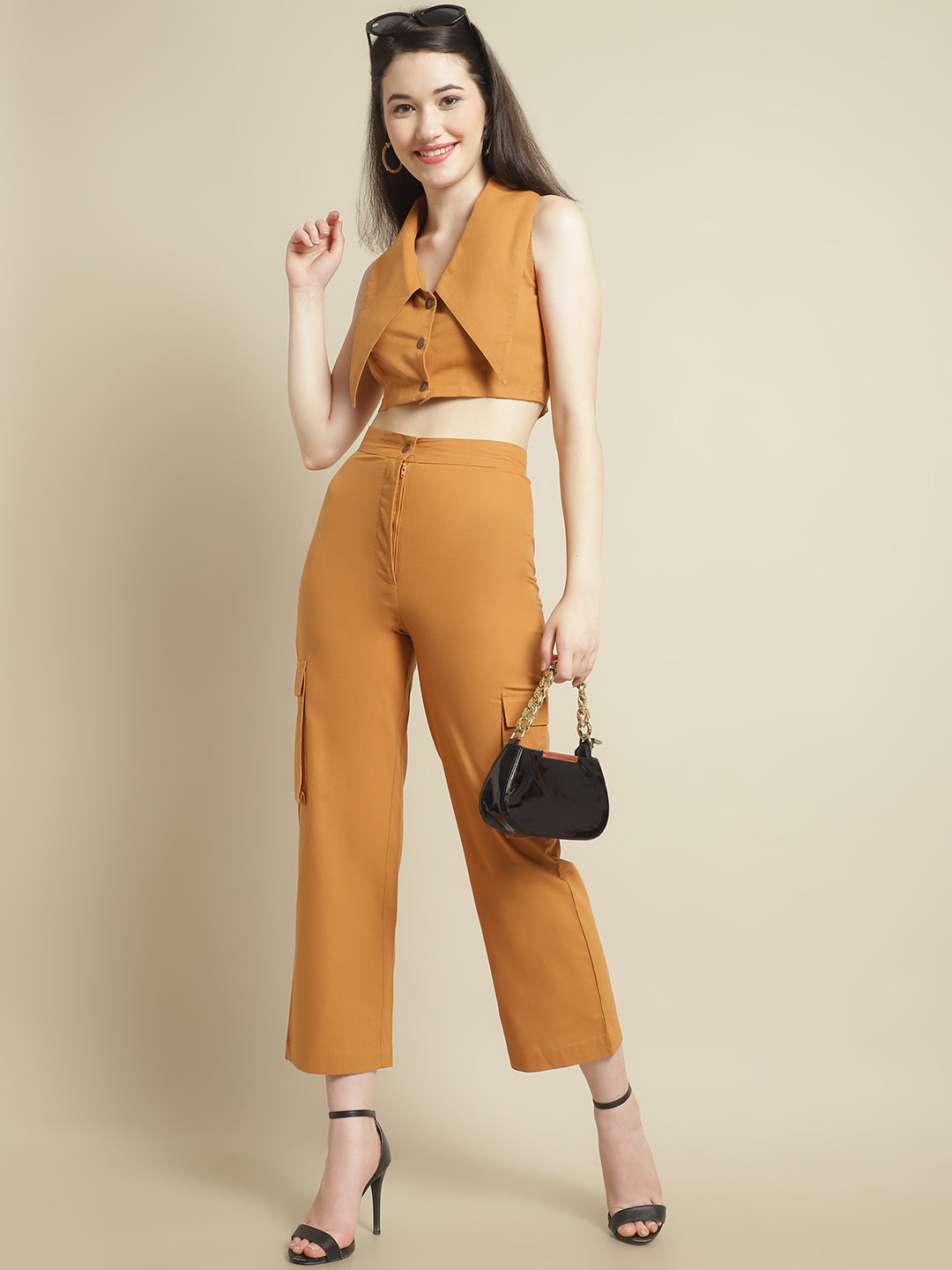 Mustard Crop Top With Pants