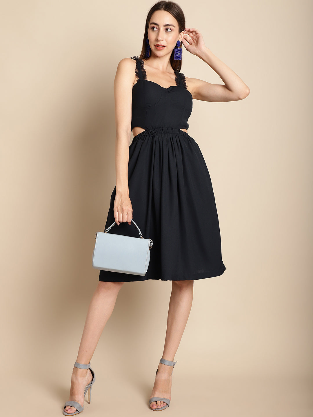 Navy Blue Cut-Out Flared Dress