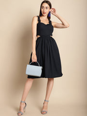 Navy Blue Cut-Out Flared Dress