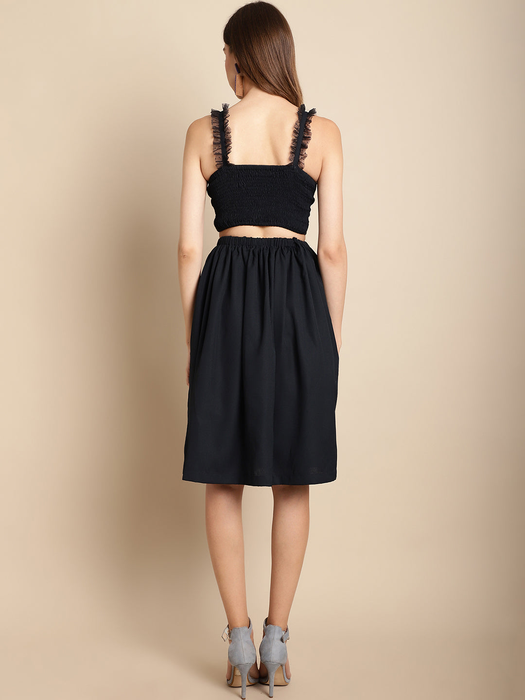 Navy Blue Cut-Out Flared Dress