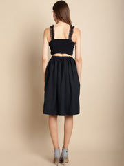Navy Blue Cut-Out Flared Dress