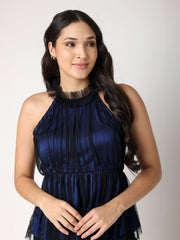 Navy Blue Peplum Party Top