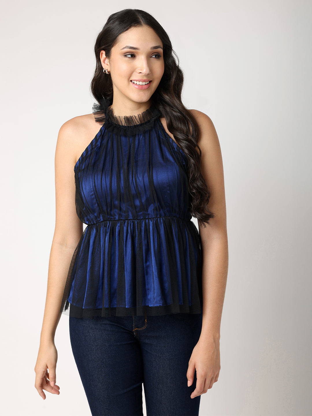 Navy Blue Peplum Party Top