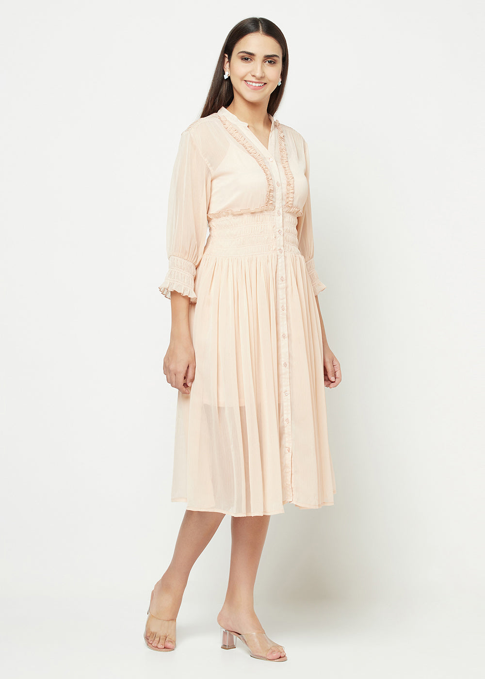 Nude Chiffon Smocking Dress