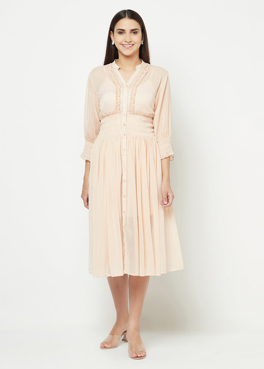 Nude Chiffon Smocking Dress