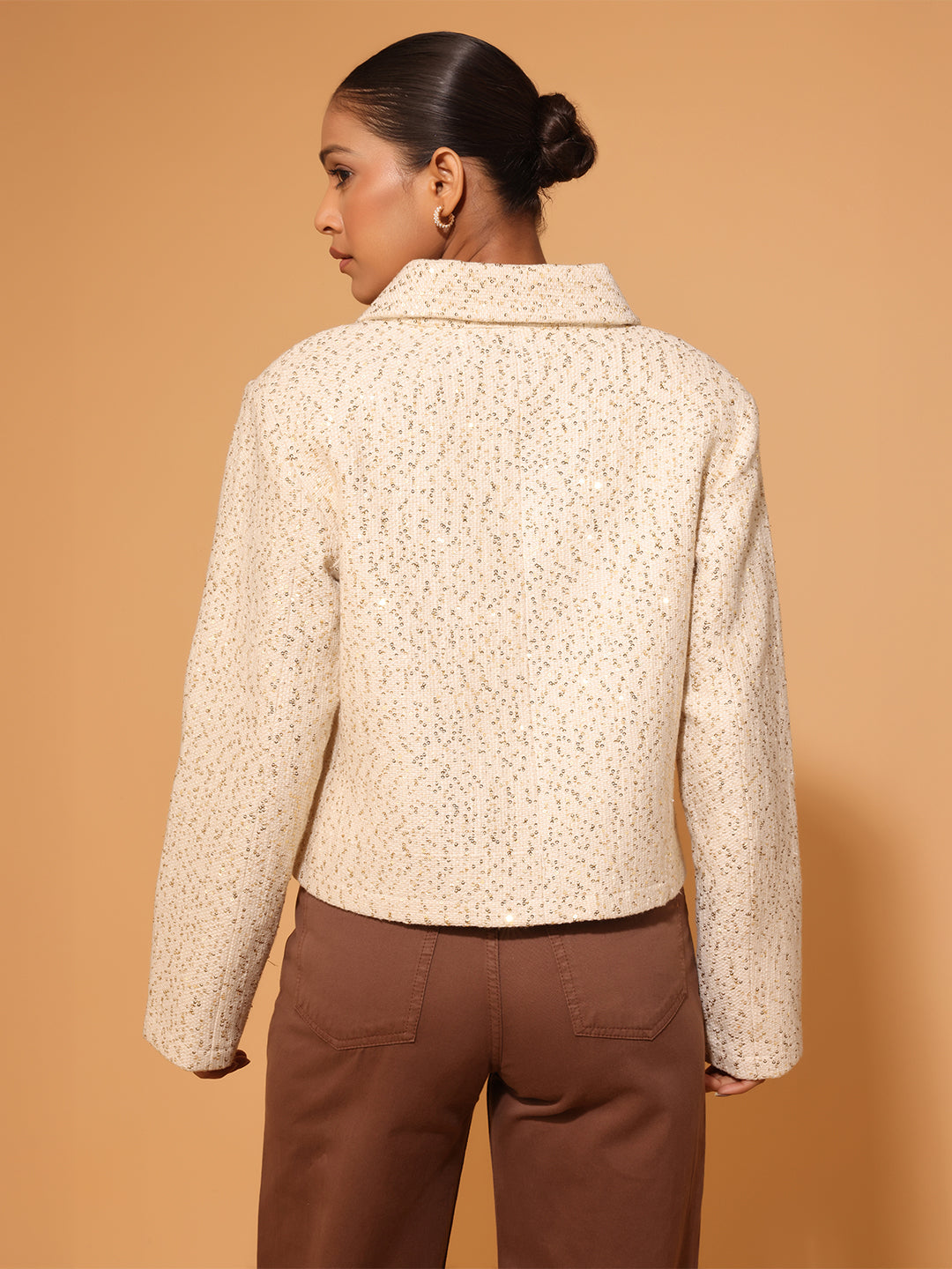 Off-White Jacket With Gold Sequins