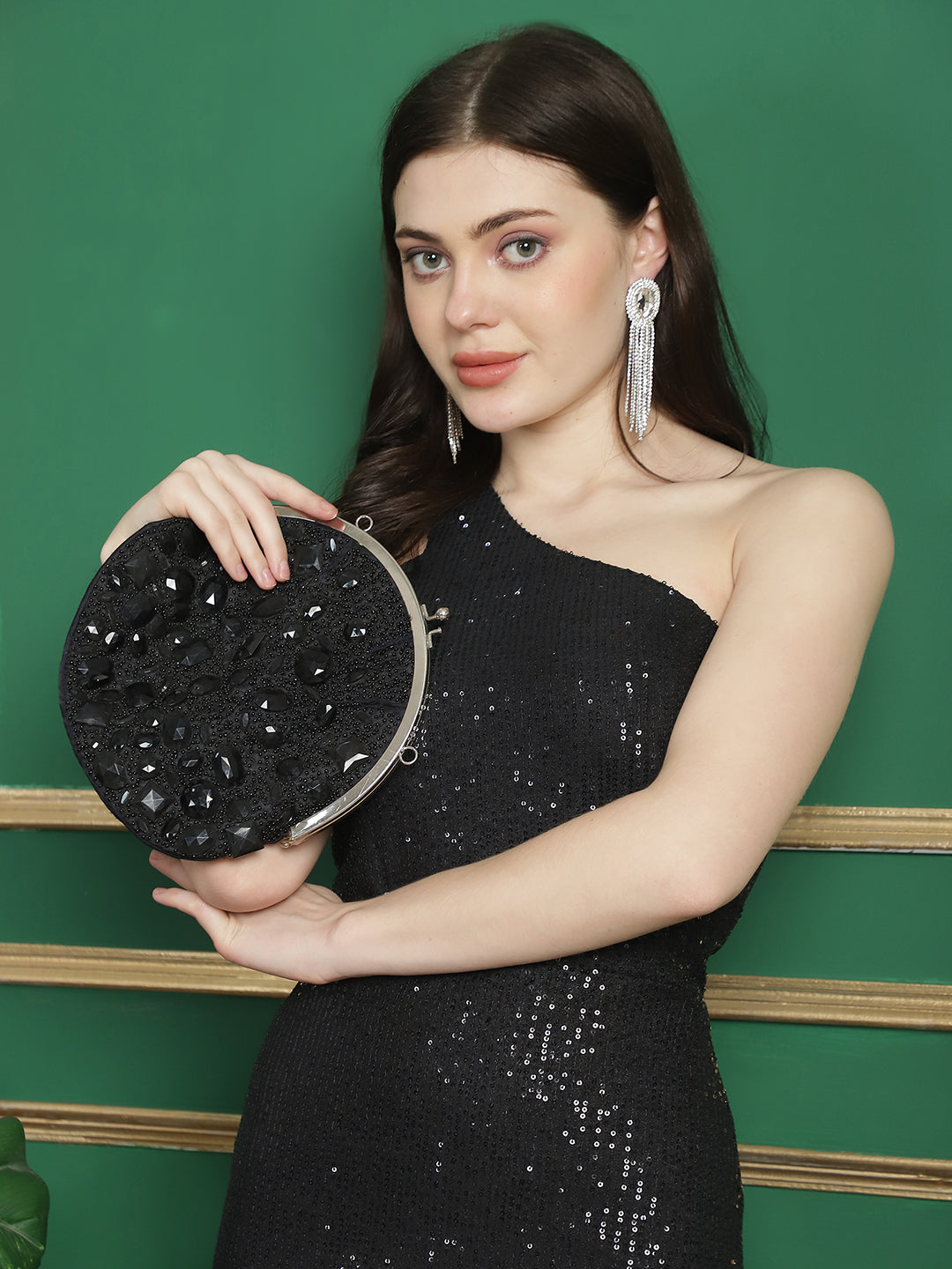 One-Shoulder Sequined Dress With Cut-Out at Waist