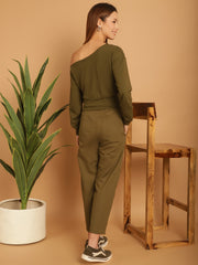 One Sided Off Shoulder Sweatshirt With Embellished Trouser