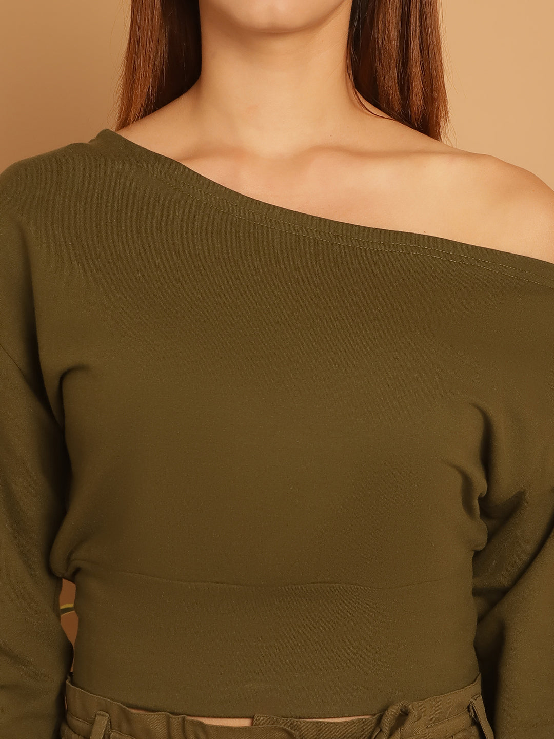 One Sided Off Shoulder Sweatshirt With Embellished Trouser