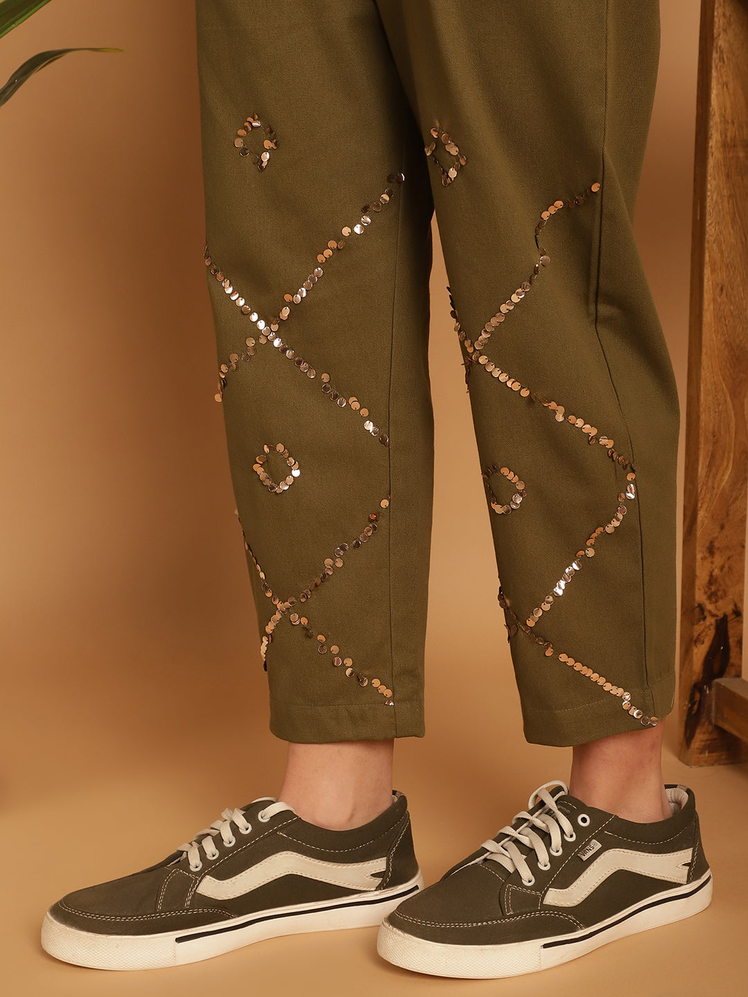 One Sided Off Shoulder Sweatshirt With Embellished Trouser