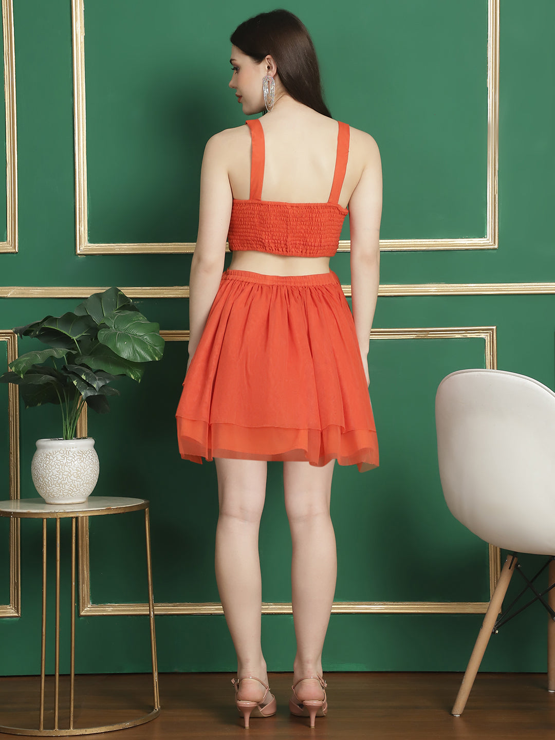 Orange Cut-Out Mesh Dress