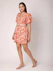 Orange Floral Dress with Belt