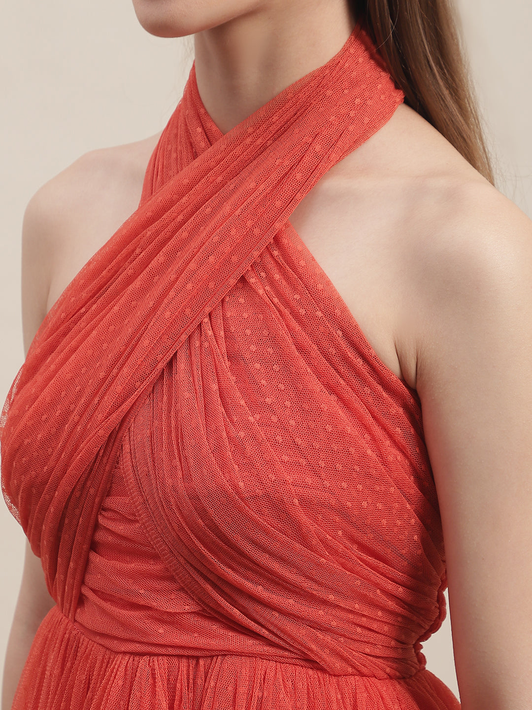 Orange Mesh Flared Dress