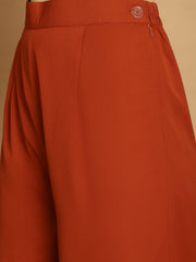 Brown Organza Frill Crop Top With Trouser
