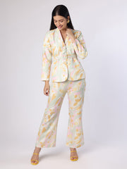 Pastel Abstract Printed Blazer-Trouser Set