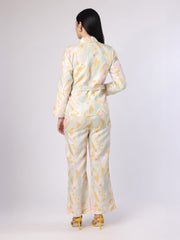 Pastel Abstract Printed Blazer-Trouser Set